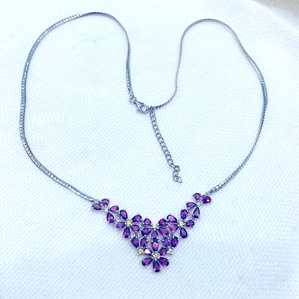 Amethyst Citrine 14KWG Plated Floral Necklace - Picture 7 of 7